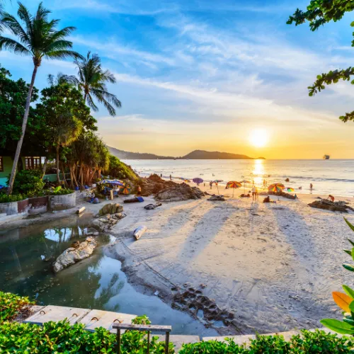 Clean, green Konark Eco Beach under a bright sky